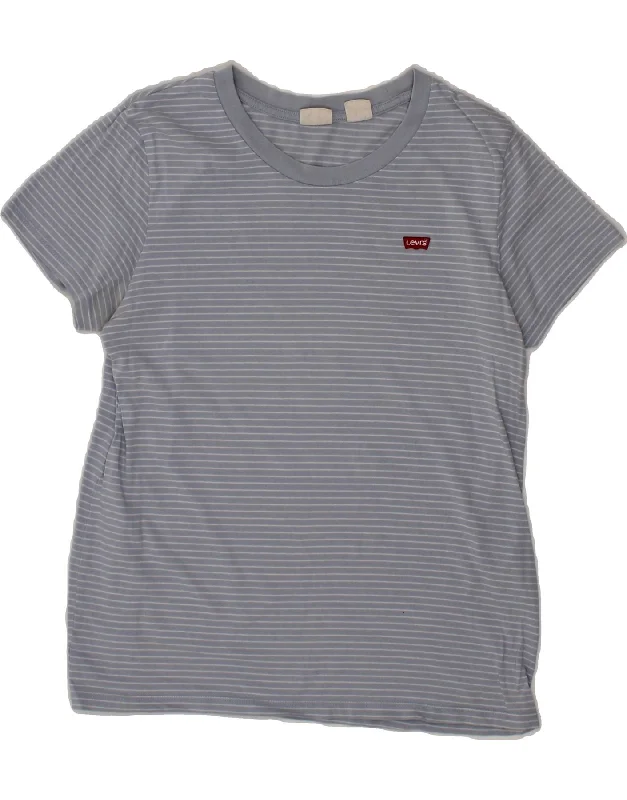 LEVI'S Womens T-Shirt Top UK 12 Medium Blue Striped Cotton-- Lace Blend Ribbed Blend Corduroy Blend