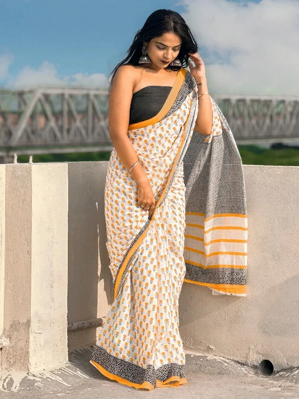 Saree Mall Women's Cotton White Printed Designer Saree With Blouse Piece-MINAXI1308 Elegant Embroidery Blouse