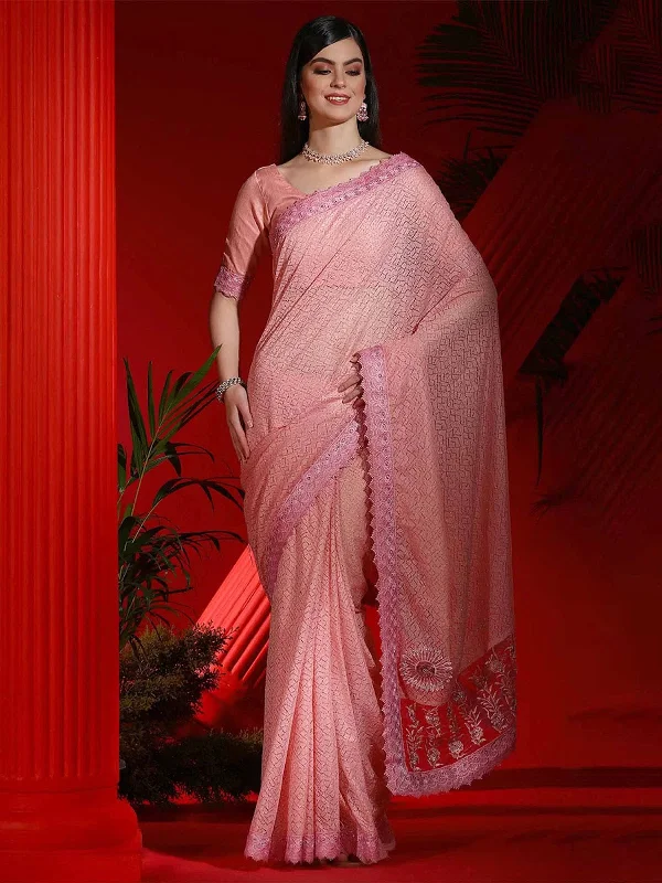 Saree Mall Women's Net Pink Embellished Designer Saree With Blouse Piece-DIANA6101 Ruffled Neck Blouse Saree Mall Women's Net Pink Embellished Designer Saree With Blouse Piece-DIANA6101 Ruffled Neck Blouse