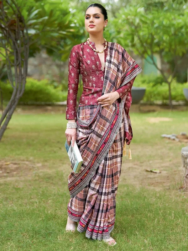 Saree Mall Women's  Blend Brown Printed Designer Saree With Blouse Piece-NASHTH106 Chic Ruffle Blouse