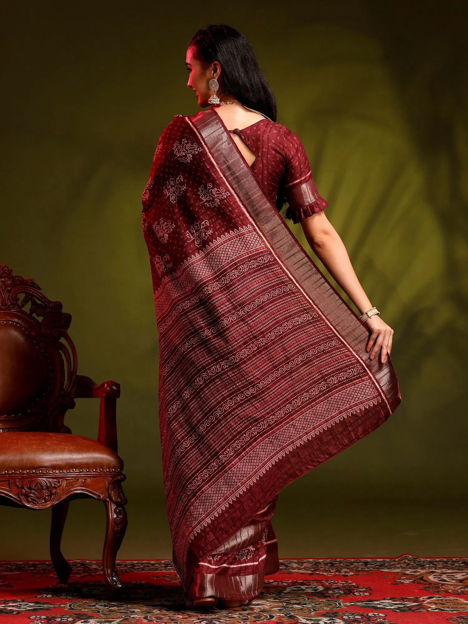 Saree Mall Women's  Blend Burgundy Printed Designer Saree With Blouse Piece-HOLAND301D Modern Oversized Blouse