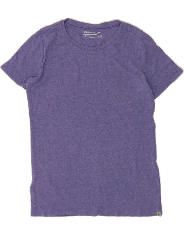 EDDIE BAUER Womens T-Shirt Top UK 12 Medium Purple Cotton-- Striped Floral Plaid