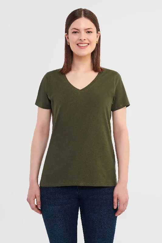 T-shirt encolure en V en coton - Femme-- Modern Contemporary Chic