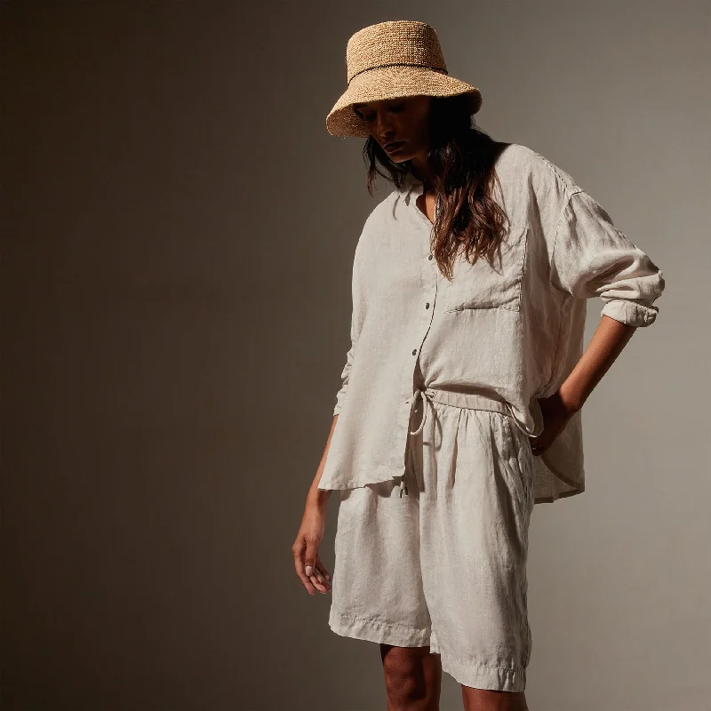 Linen Oversized Shirt - Salt Pigment-- Lace Blend Ribbed Blend Corduroy Blend