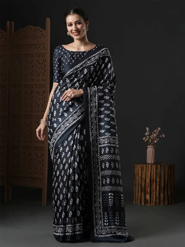 Saree Mall Women's Dola  Black Printed Designer Saree With Blouse Piece-DOLA109C Side Tie Blouse