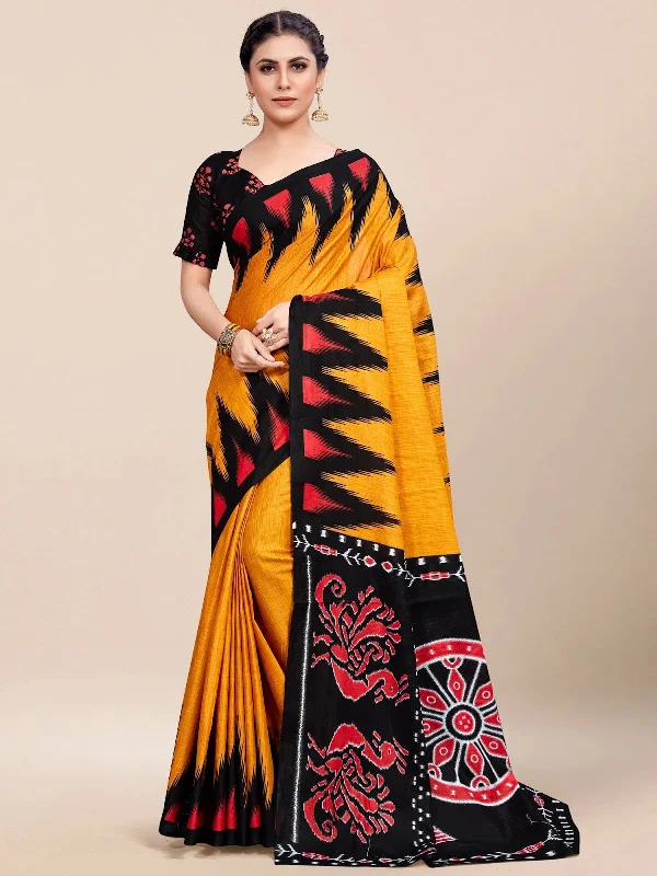Saree Mall Women's Cotton Yellow Printed Designer Saree With Blouse Piece-MINAXI3012 Airy Cotton Blouse