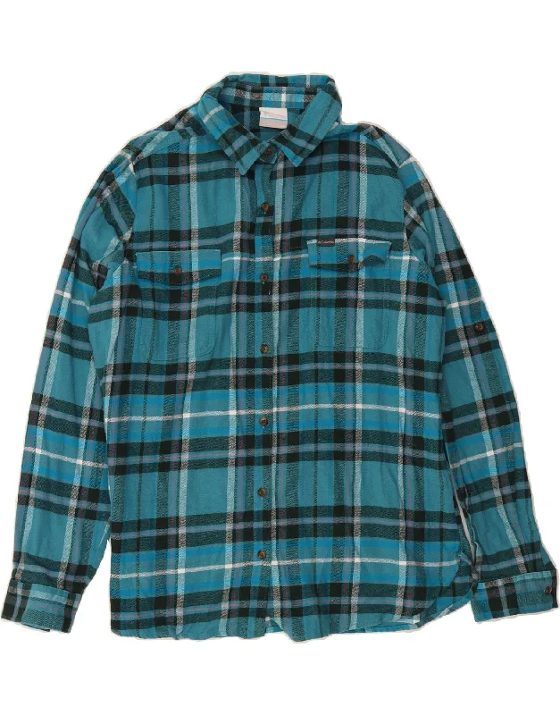 COLUMBIA Womens Flannel Shirt UK 18 XL Blue Check Cotton-- Collared T-Shirt Boat Neck A-Line