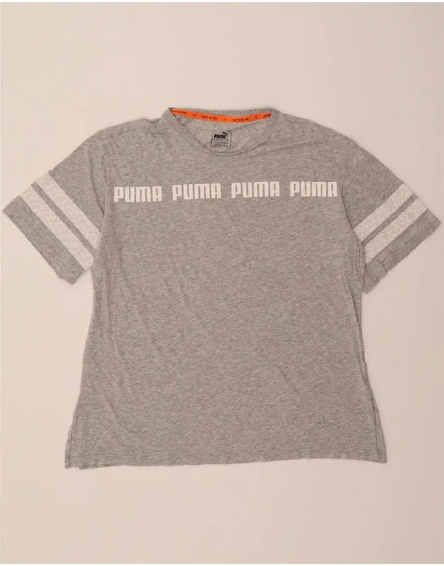 PUMA Womens Oversized Graphic T-Shirt Top UK 14 Large Grey-- Satin Fabric Silk Fabric Chiffon Fabric