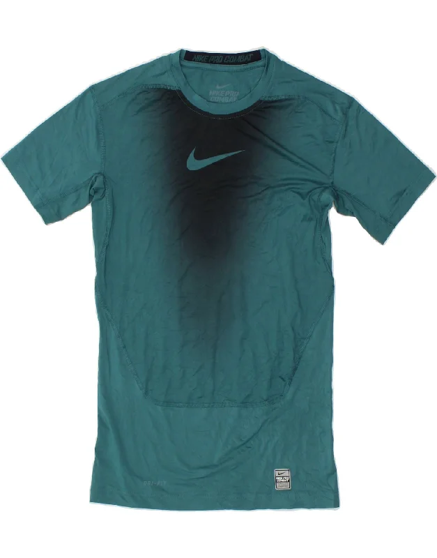 NIKE Womens Dri Fit Graphic T-Shirt Top UK 14 Large Blue Polyester-- Zippered Buttoned Snapped