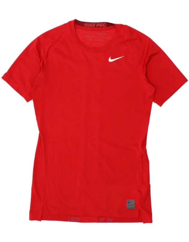 NIKE Womens Dri Fit T-Shirt Top UK 12 Medium Red Polyester-- Striped Floral Plaid