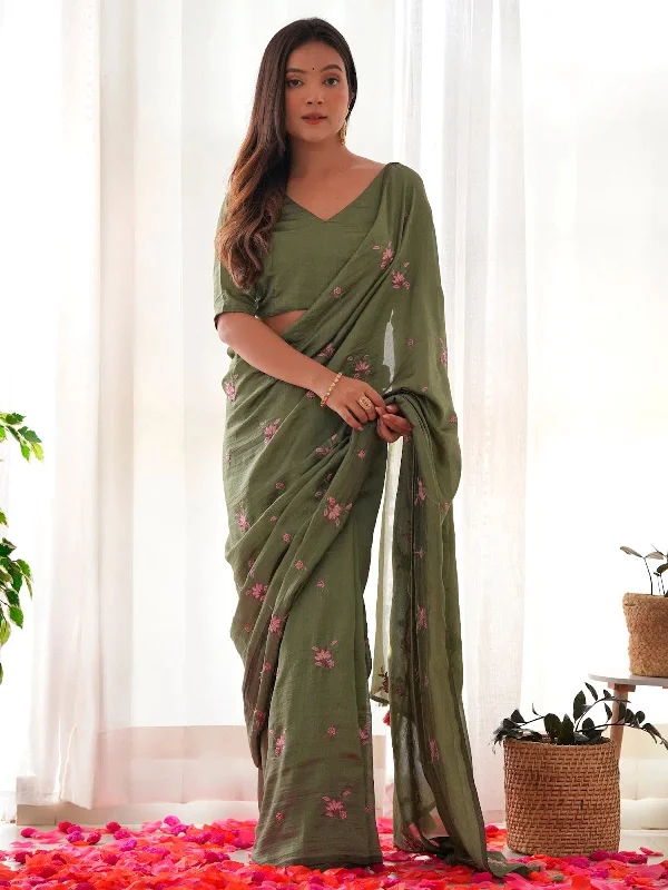 Saree Mall Women's Vichitra Olive Embroidered Designer Saree With Blouse Piece-17KAVI1701 Sleeveless Summer Blouse Saree Mall Women's Vichitra Olive Embroidered Designer Saree With Blouse Piece-17KAVI1701 Sleeveless Summer Blouse