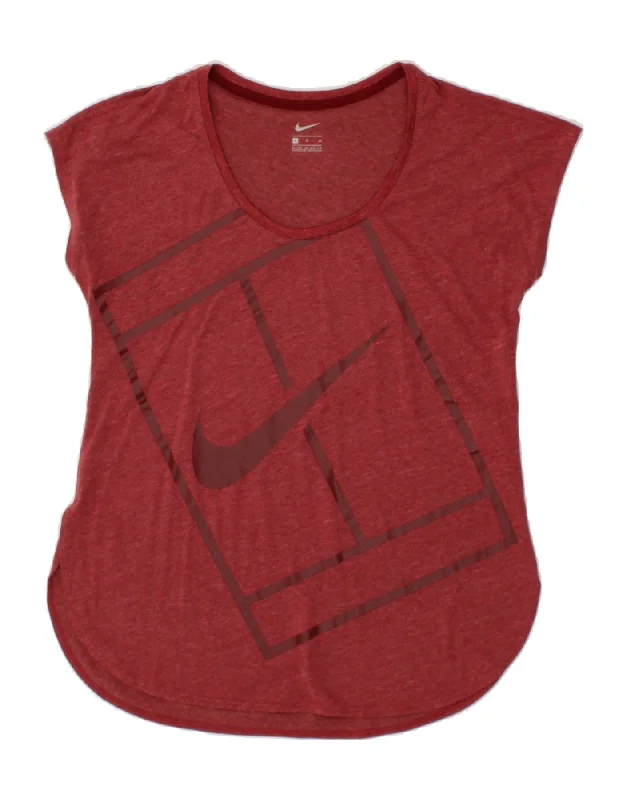 NIKE Womens Graphic T-Shirt Top UK 14 Medium Burgundy Cotton-- Solid Color Striped Floral