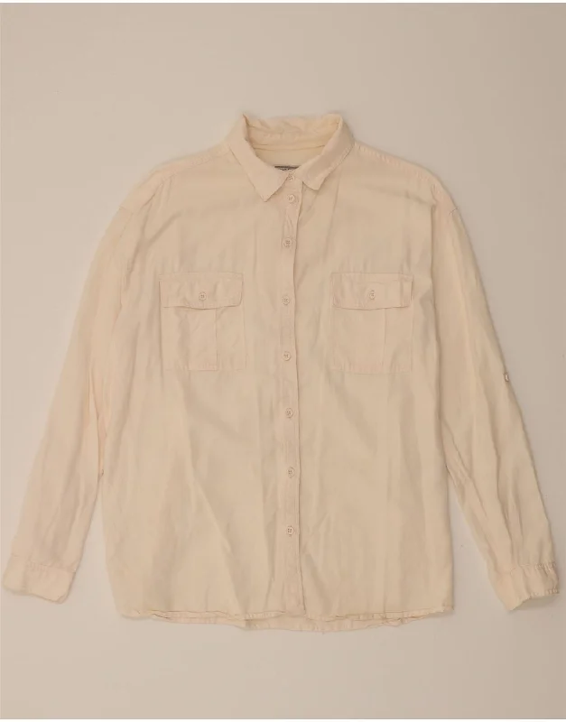 FAT FACE Womens Shirt UK 12 Medium Off White Lyocell-- Solid Color Striped Floral