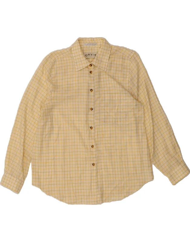 ORVIS Womens Flannel Shirt US 12 Large Yellow Check Cotton-- Elegant Classic Vintage