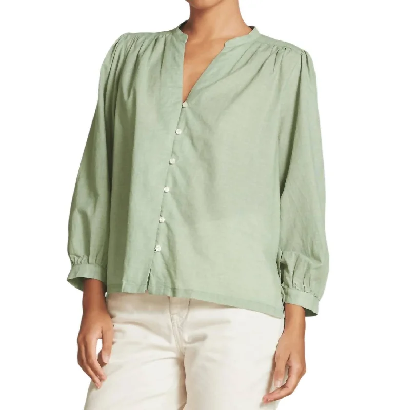 Quincy Blouse In Green Houndstooth Lightweight Floral Blouse