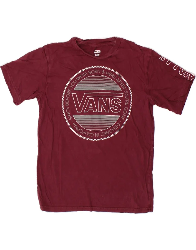 VANS Womens Graphic T-Shirt Top UK 12 Medium Burgundy Cotton-- Iron Safe Non-Iron Wrinkle Free