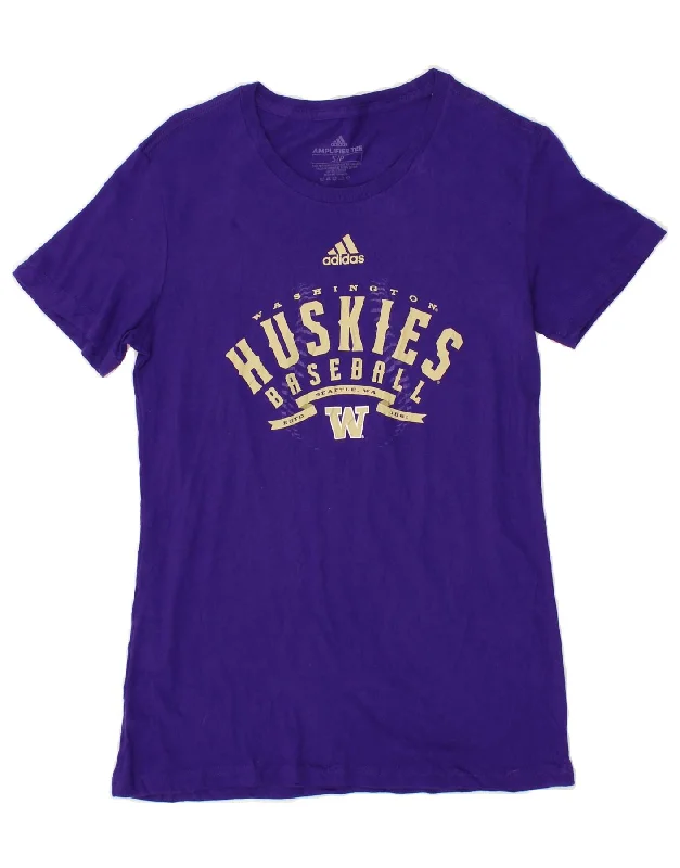 ADIDAS Womens Huskies Graphic T-Shirt Top UK 10 Small Purple Cotton-- Terry Blend Velvet Blend Canvas Blend