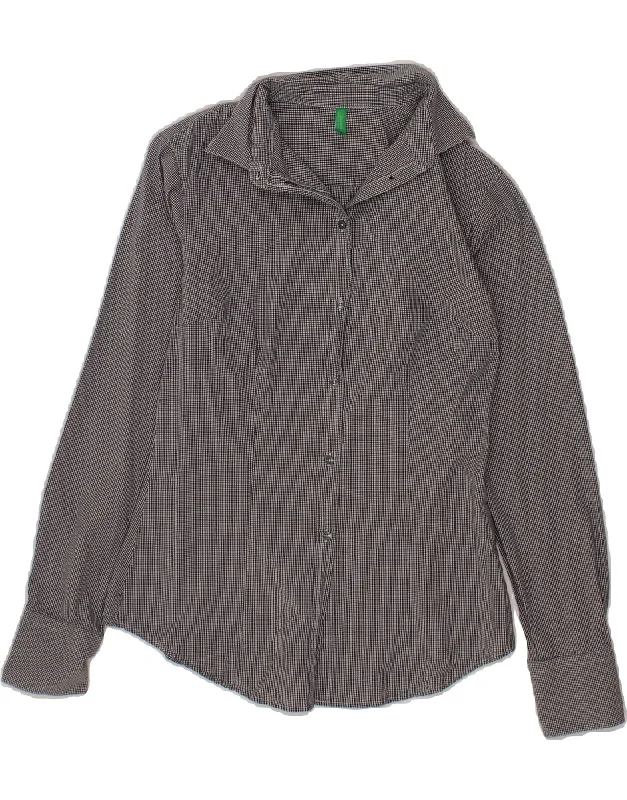 BENETTON Womens Shirt UK 10 Small Black Check-- Cashmere Blend Cotton Blend Poly Blend