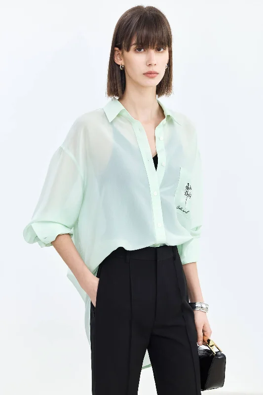 LILY Asymmetric Embroidered Shirt-- Machine Wash Dry Clean Hand Wash