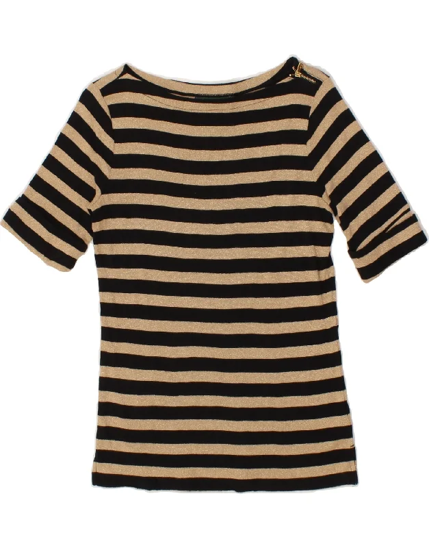 RALPH LAUREN Womens T-Shirt Top UK 8 Small Black Striped Cotton-- Houndstooth Herringbone Solid RALPH LAUREN Womens T-Shirt Top UK 8 Small Black Striped Cotton-- Houndstooth Herringbone Solid