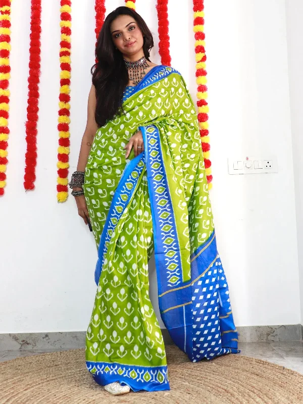 Saree Mall Women's Cotton Green Printed Designer Saree With Blouse Piece-MINAXI1202 Flowy Bohemian Blouse