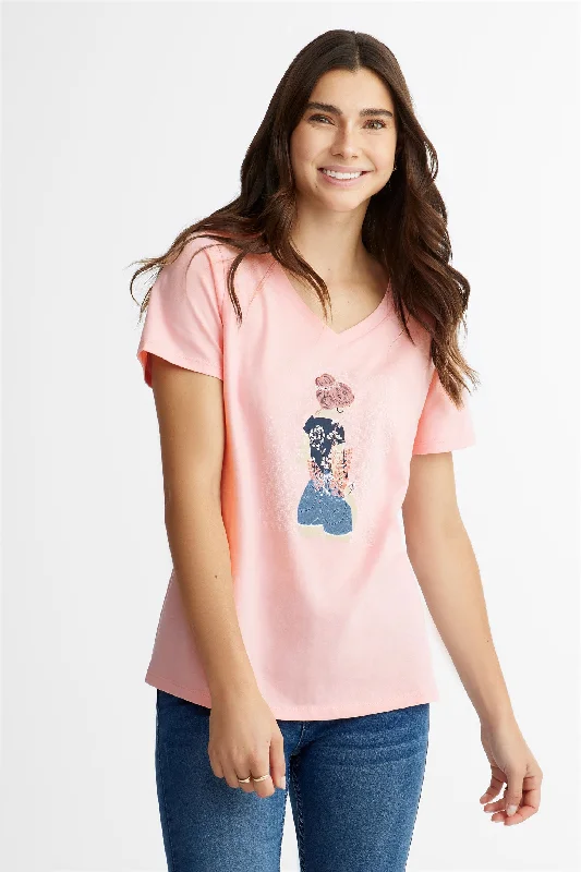 T-shirt col en V en coton, 2/30$ - Femme-- Sequined Glittery Shiny