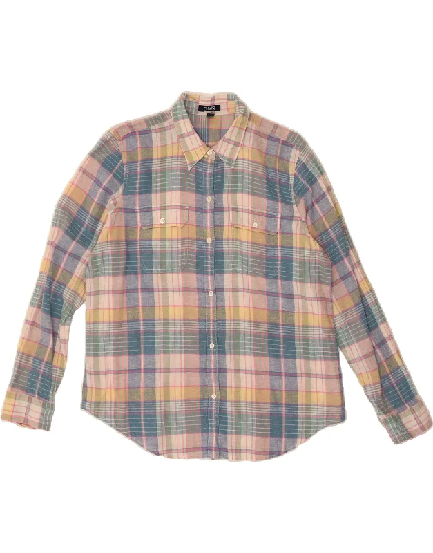 CHAPS Womens Flannel Shirt UK 18 XL Multicoloured Check Linen-- Hooded Caped Shawl Collar