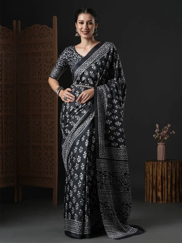 Saree Mall Women's Dola Black Printed Designer Saree With Blouse Piece-DOLA111C Airy Cotton Blouse Saree Mall Women's Dola Black Printed Designer Saree With Blouse Piece-DOLA111C Airy Cotton Blouse