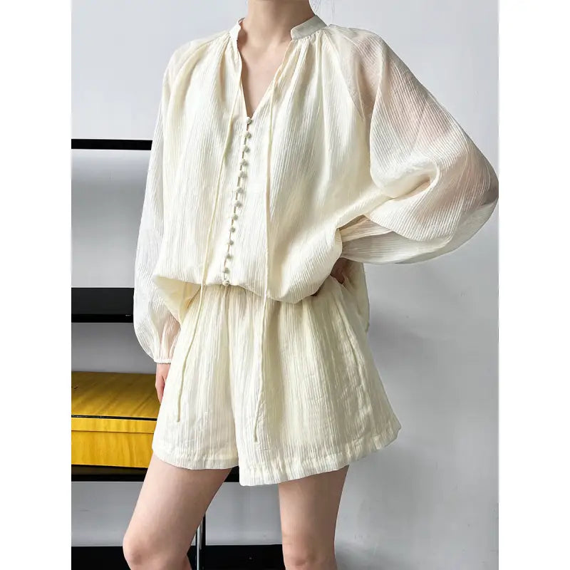 Elegant V-Neck Polyester Shirt for Comfy Style and Versatile Wear-- Nylon Fabric Polyester Fabric Spandex Fabric