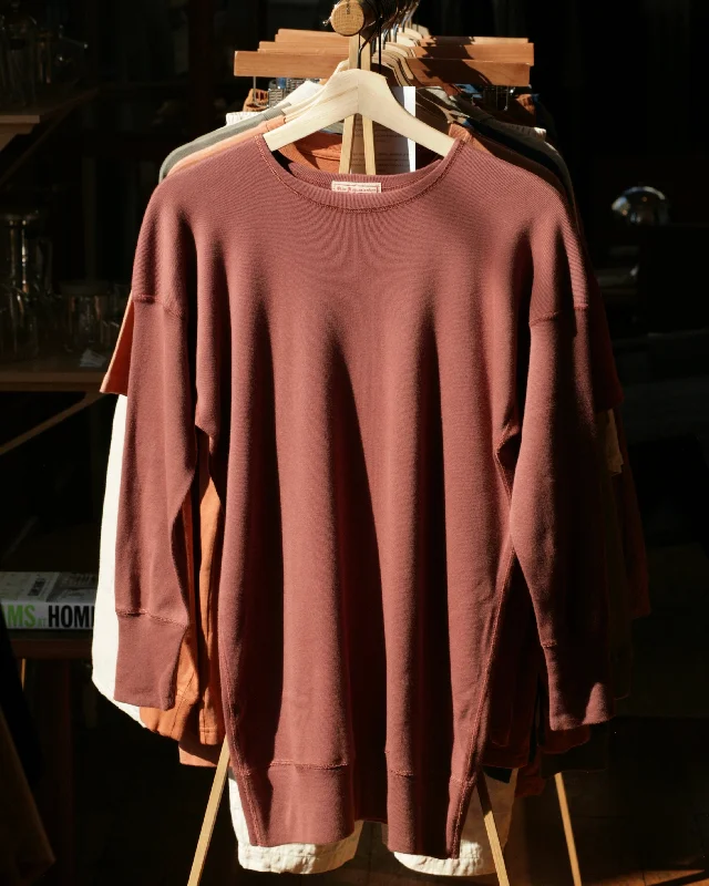 US006 Crew Neck Long Sleeve Sweat Shirt in Rosewood-- Graphic Embroidered Appliqued