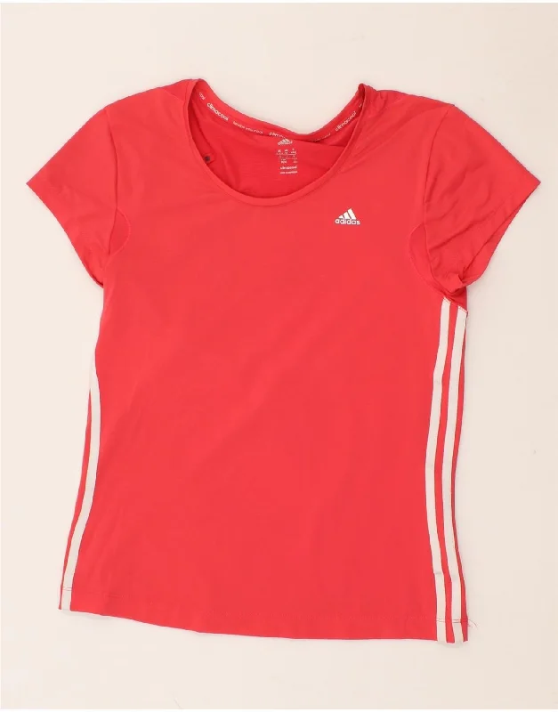 ADIDAS Womens Climacool T-Shirt Top UK 12/14 Medium Pink Polyamide-- Ribbed Striped Patterned