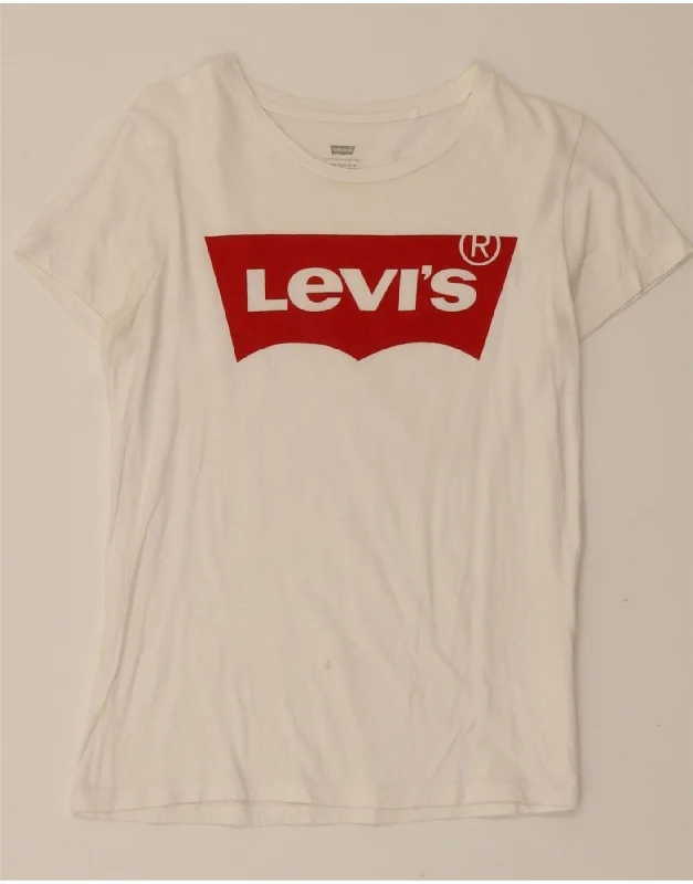 LEVI'S Womens Graphic T-Shirt Top UK 10 Small White-- Cotton Fabric Linen Fabric Terry Fabric