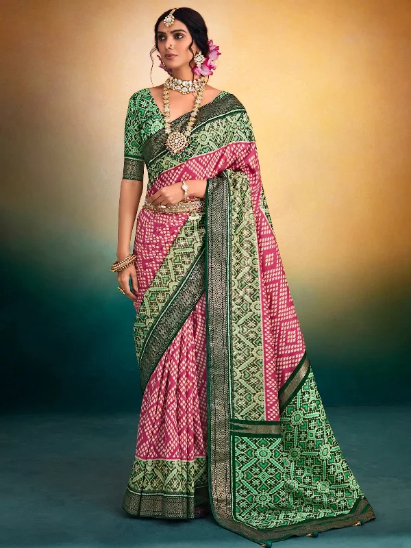 Saree Mall Women's Dola  Pink Printed Designer Saree With Blouse Piece-PRABHATM1008 Sweetheart Neck Blouse