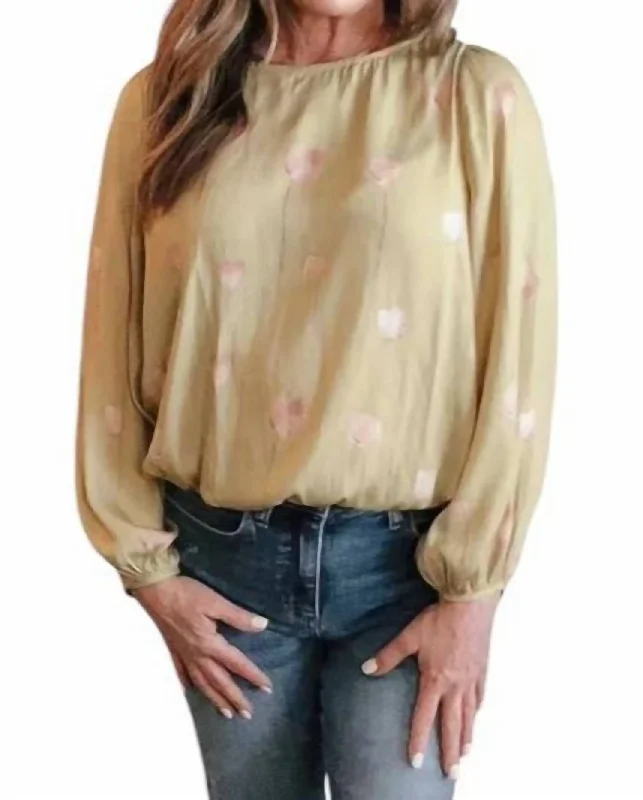Petal Floral Blouse In Chartreuse Vintage Polka Blouse