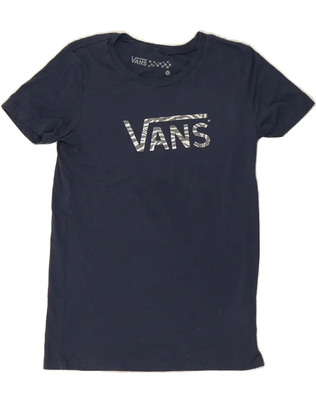 VANS Womens Graphic T-Shirt Top UK 14 Large Navy Blue Cotton-- Hooded Caped Shawl Collar