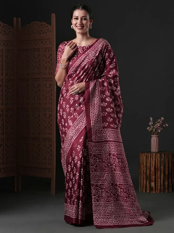 Saree Mall Women's Dola  Magenta Printed Designer Saree With Blouse Piece-DOLA110D Smart Casual Blouse