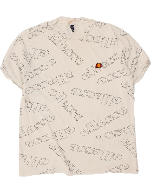 ELLESSE Womens Graphic T-Shirt Top UK 12 Medium  White Cotton-- Cashmere Blend Cotton Blend Poly Blend