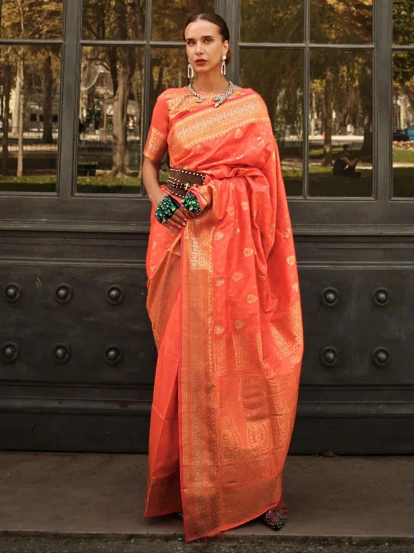 Saree Mall Women's Soft  Peach Woven Design Designer Saree With Blouse Piece-KAVLI350003 Peter Pan Collar Blouse