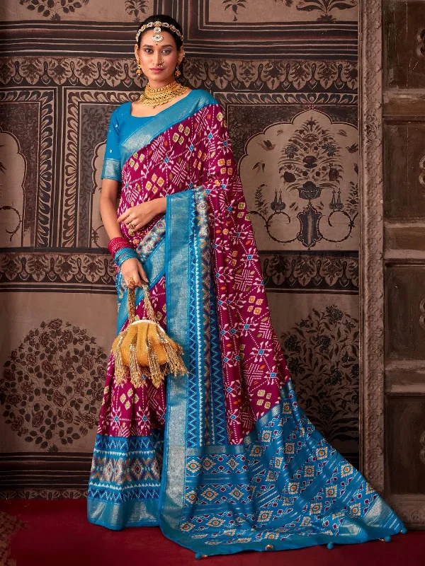 Saree Mall Women's Tussar  Magenta Printed Designer Saree With Blouse Piece-AKSHRA1010 Semi-Sheer Blouse