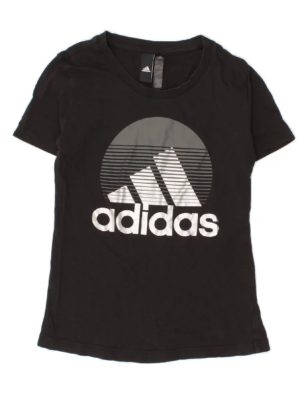ADIDAS Womens Graphic T-Shirt Top UK 4/6 XS Black-- Zippered Front Buttoned Front Snap Front