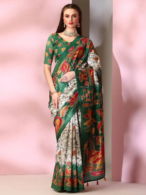 Saree Mall Women's Blend Green Printed Designer Saree With Blouse Piece-SOFIA2004 Soft Modal Blouse Saree Mall Women's Blend Green Printed Designer Saree With Blouse Piece-SOFIA2004 Soft Modal Blouse
