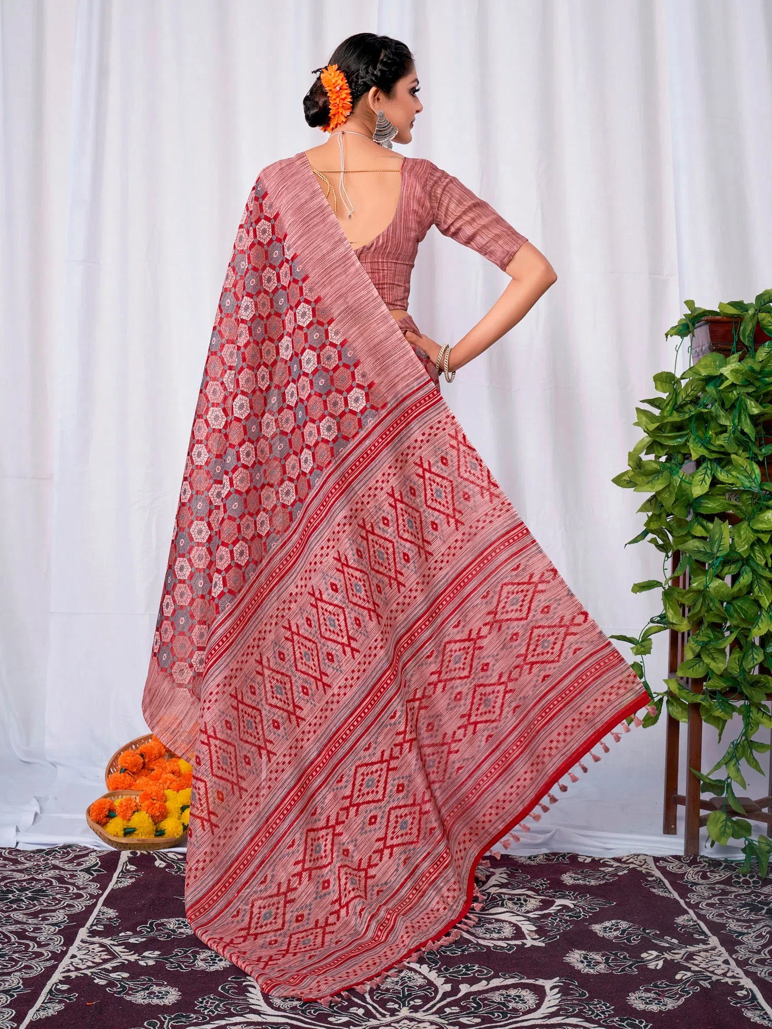 Saree Mall Women's Cotton Slub Red Printed Designer Saree With Blouse Piece-GRNS27B Soft Satin Blouse Saree Mall Women's Cotton Slub Red Printed Designer Saree With Blouse Piece-GRNS27B Soft Satin Blouse