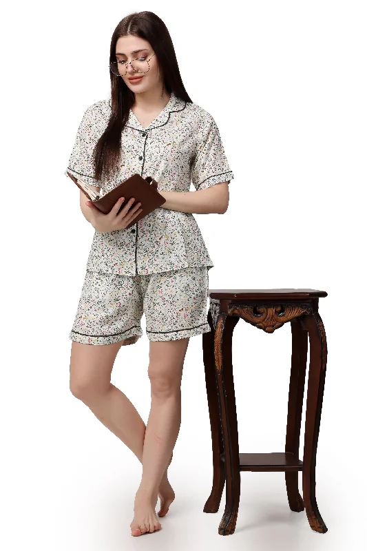 Floral Print Women Shirt & Short Set – 100% Viscose-- Layered Multi-layer Single Layer