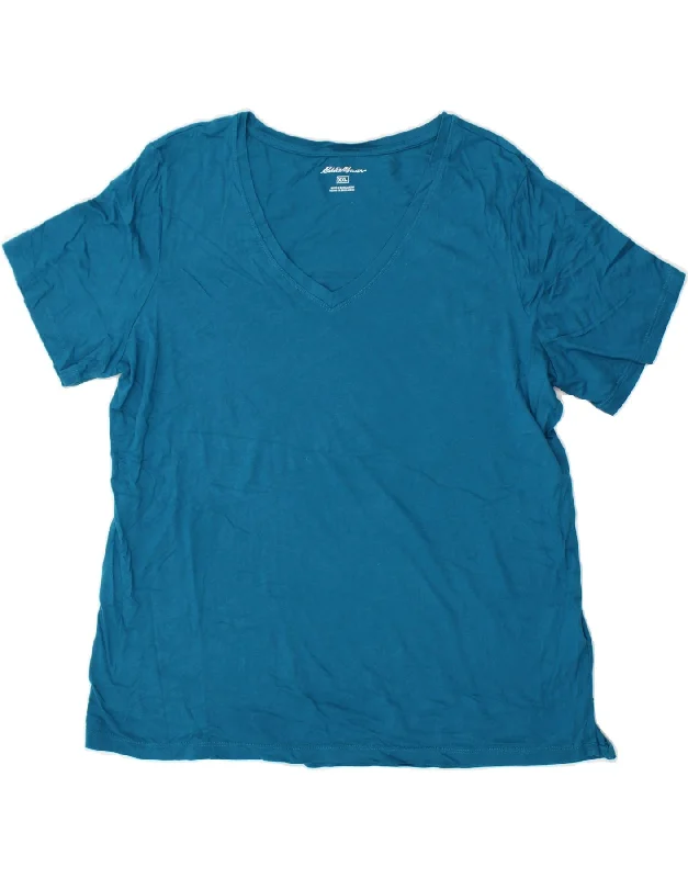 EDDIE BAUER Womens T-Shirt Top 2XL Blue Cotton-- Print Jacquard Patchwork