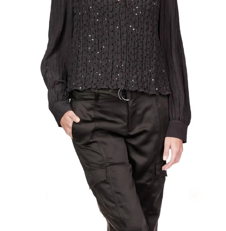 Softly Smocked Blouse In Black Double-Layered Blouse