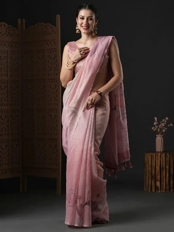 Saree Mall Women's Organza Pink Printed Designer Saree With Blouse Piece-SANKARI302 Polished Work Blouse Saree Mall Women's Organza Pink Printed Designer Saree With Blouse Piece-SANKARI302 Polished Work Blouse