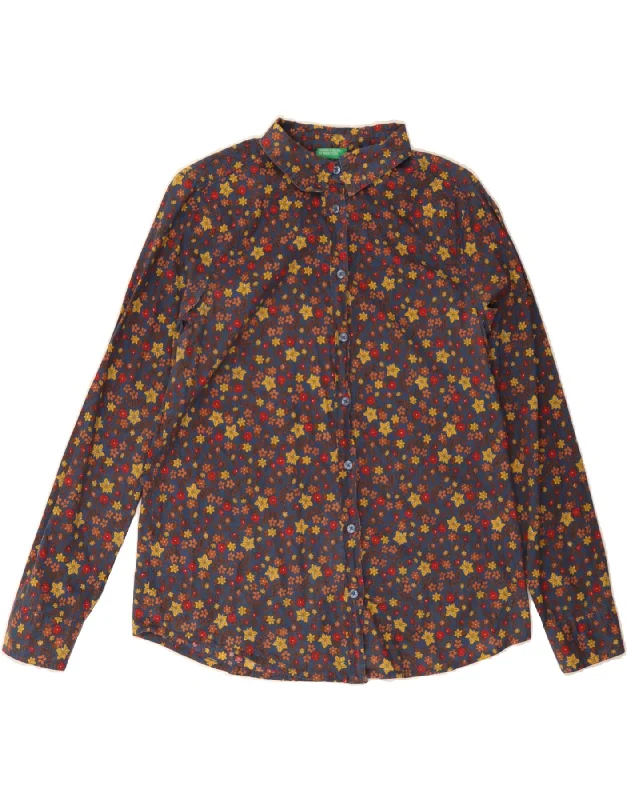 BENETTON Womens Shirt UK 10 Small Multicoloured Floral Cotton-- Chenille Brocade Lace