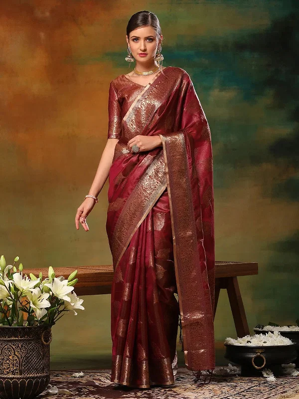 Saree Mall Women's Organza Burgundy Woven Design Designer Saree With Blouse Piece-DIANA2301 Elegant Silk Blouse Saree Mall Women's Organza Burgundy Woven Design Designer Saree With Blouse Piece-DIANA2301 Elegant Silk Blouse