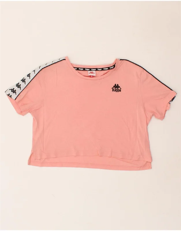 KAPPA Womens Oversized Crop Graphic T-Shirt Top UK 10 Small Pink-- Notch Collar Peter Pan Collar Cowl Neck