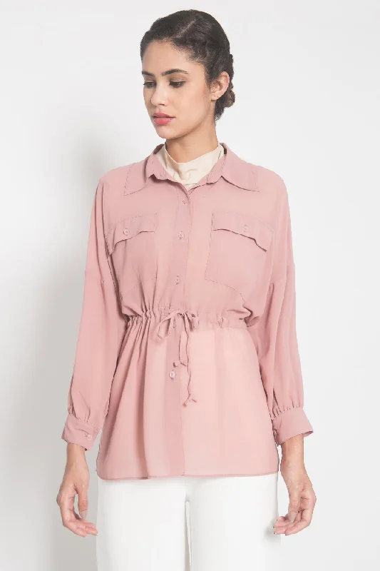 Sheer Shirt in Dusty Pink-- Spandex Blend Rayon Blend Denim Blend